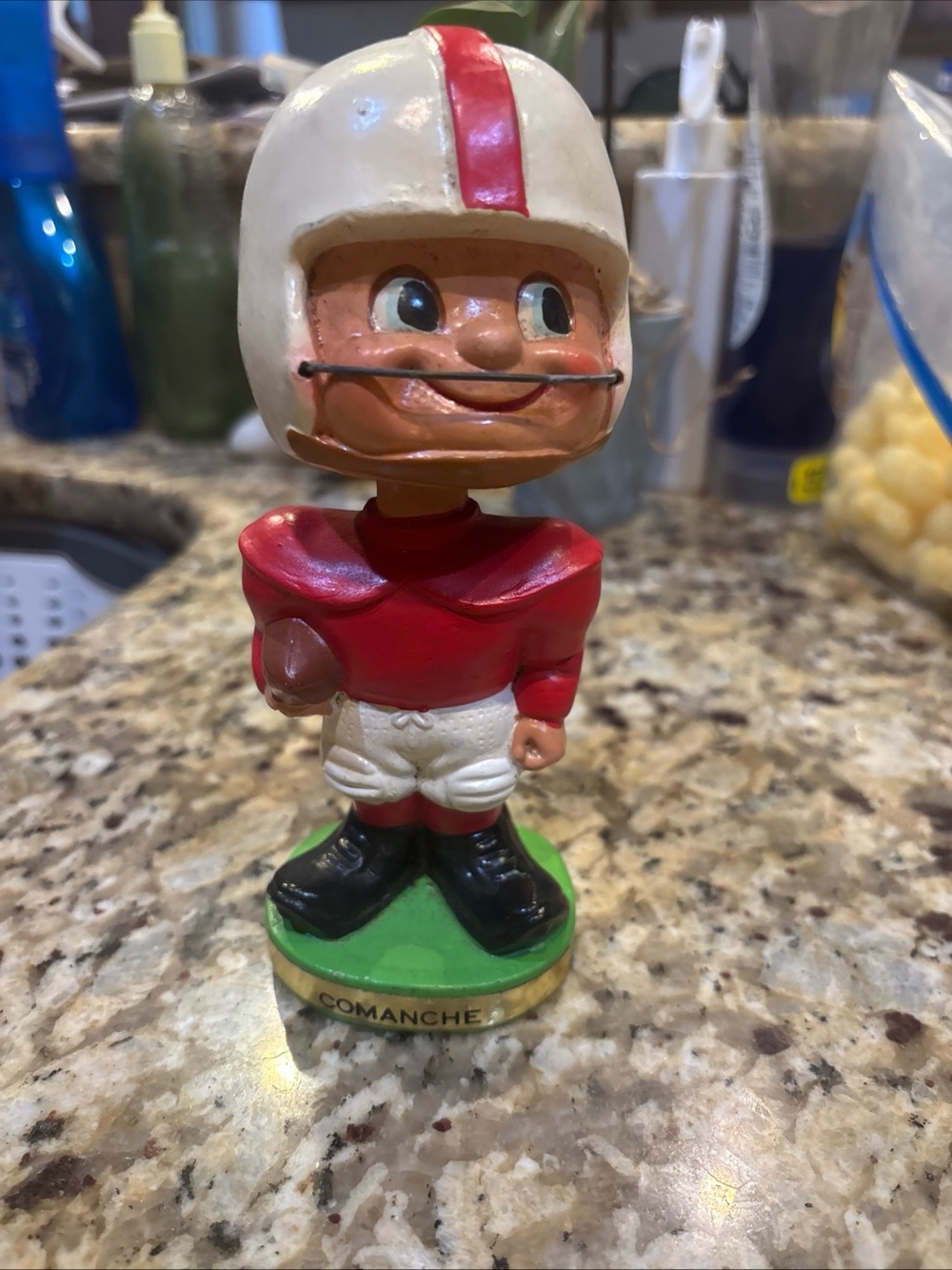 Vintage 1960s Comanche Football Toes Up Nodder Bobblehead Patent Pending Japan